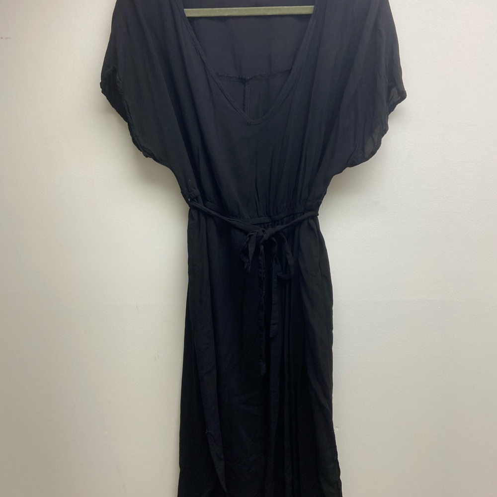 Short Sleeve Black Midi Dress